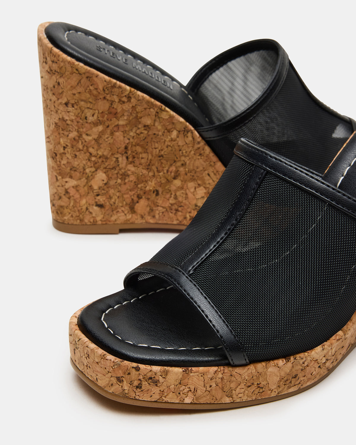 CRUZ Black Square-Toe Platform Mesh Wedge Mule Women's Sandal - Steve Madden