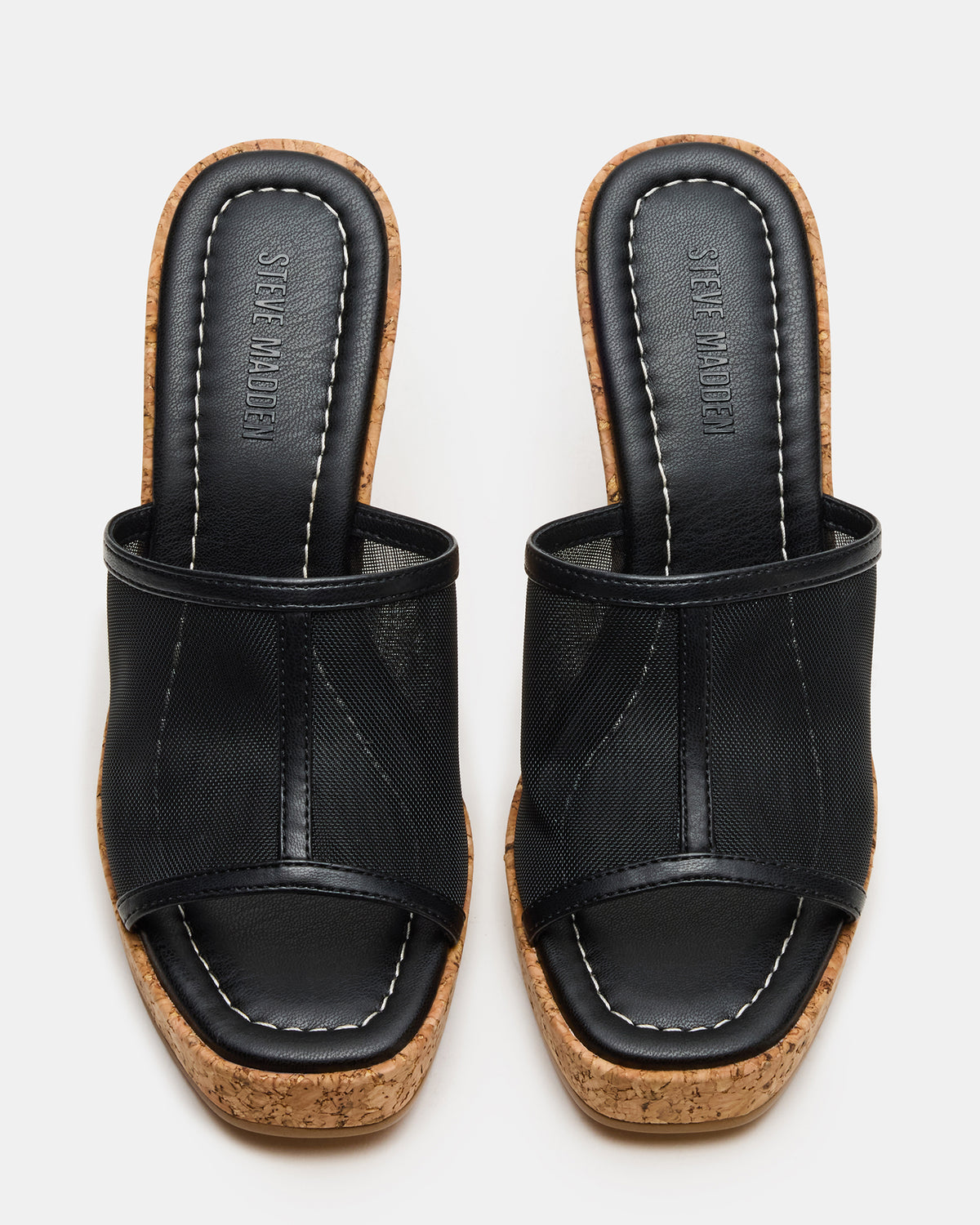 CRUZ Black Square-Toe Platform Mesh Wedge Mule Women's Sandal - Steve Madden