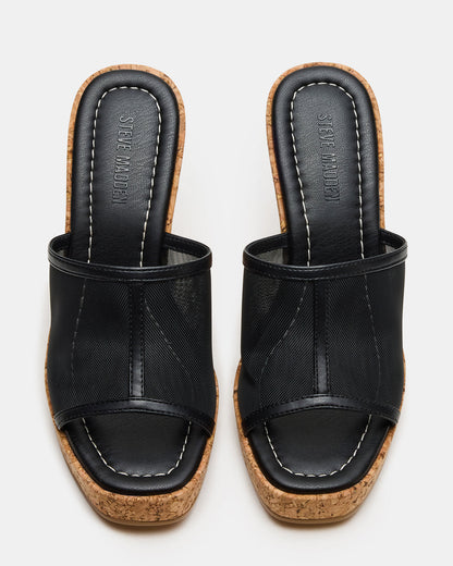 CRUZ Black Square-Toe Platform Mesh Wedge Mule Women's Sandal - Steve Madden