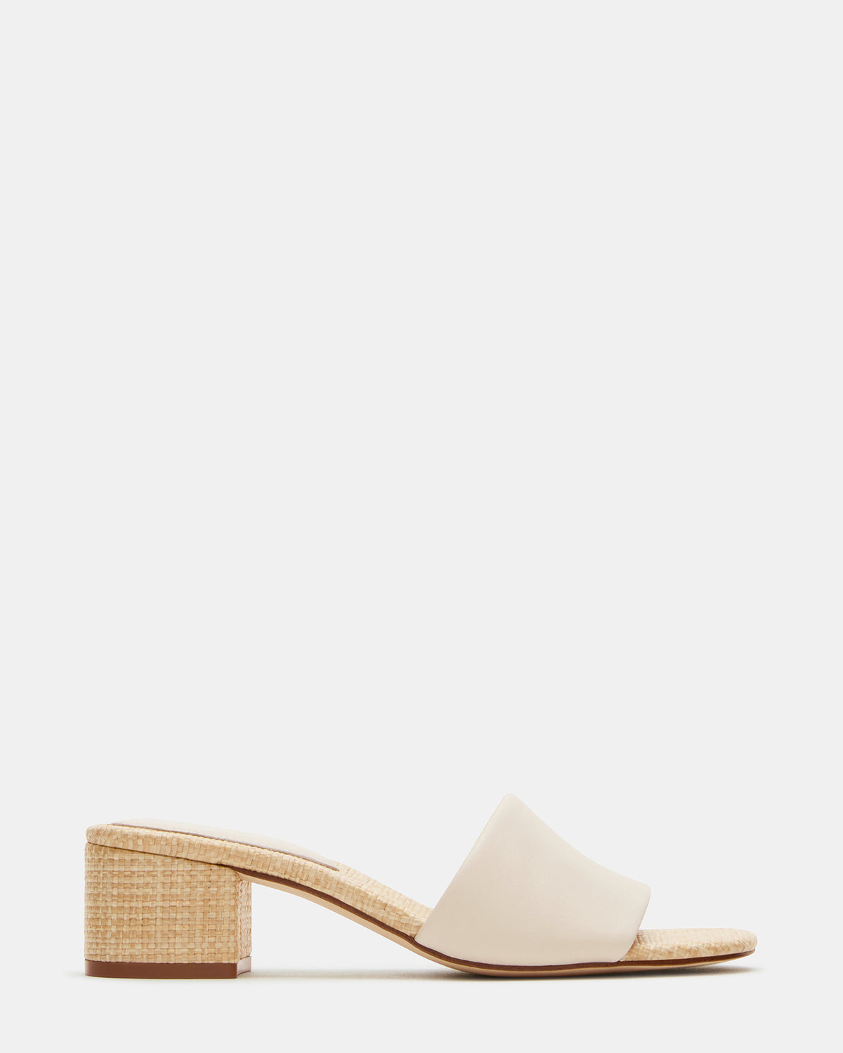 HAILEE Bone Leather Women's Square-Toe Raffia Block Heel Mule Sandal - Steve Madden