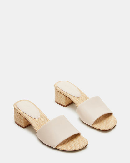 HAILEE Bone Leather Women's Square-Toe Raffia Block Heel Mule Sandal - Steve Madden