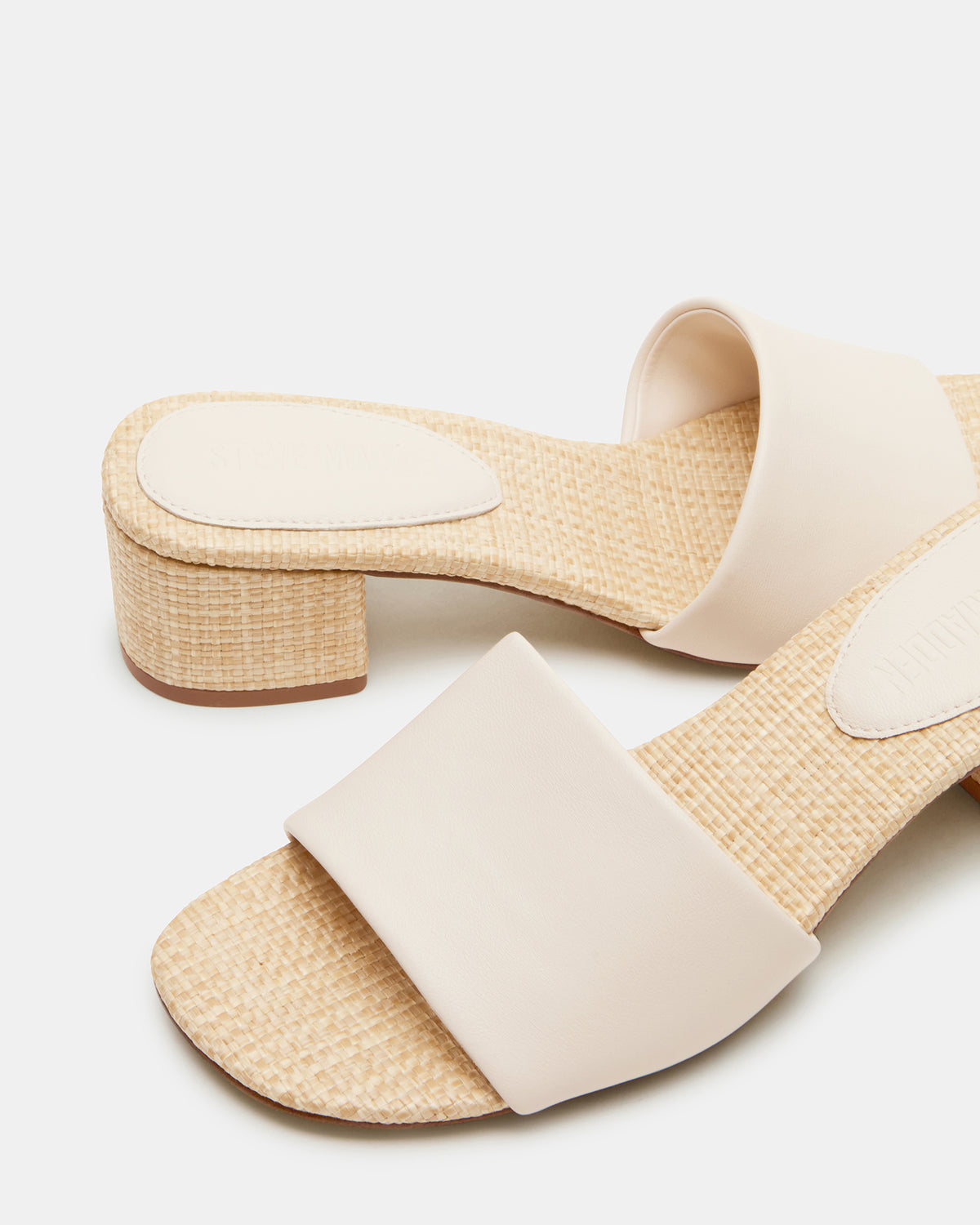 HAILEE Bone Leather Women's Square-Toe Raffia Block Heel Mule Sandal - Steve Madden