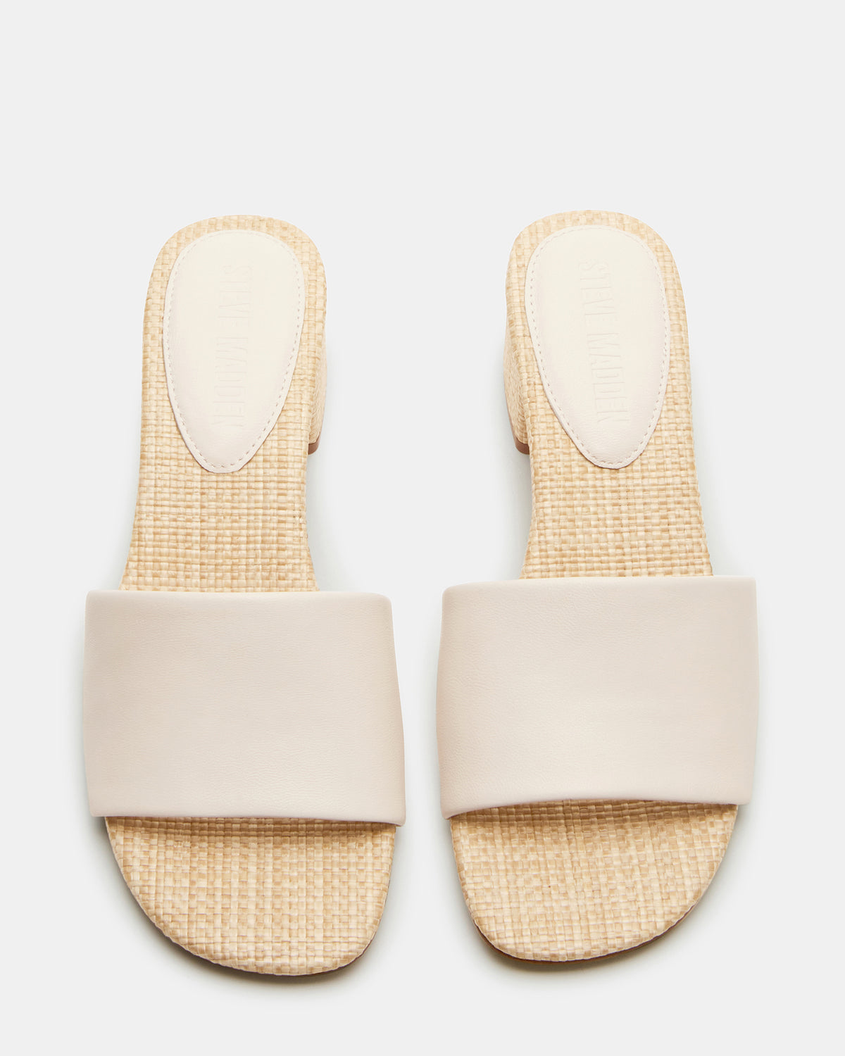 HAILEE Bone Leather Women's Square-Toe Raffia Block Heel Mule Sandal - Steve Madden