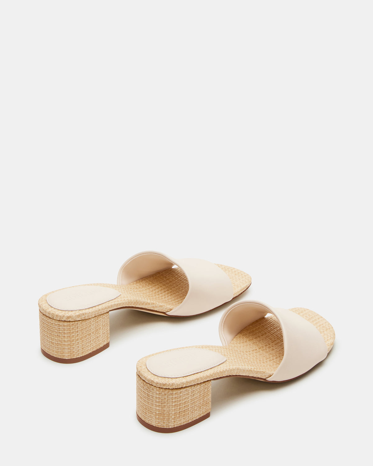 HAILEE Bone Leather Women's Square-Toe Raffia Block Heel Mule Sandal - Steve Madden