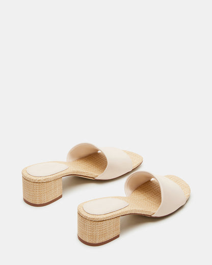 HAILEE Bone Leather Women's Square-Toe Raffia Block Heel Mule Sandal - Steve Madden
