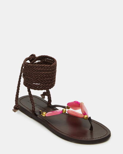 TASHA Pink Multi Strappy Lace-Up Flat Women's Sandal - Steve Madden