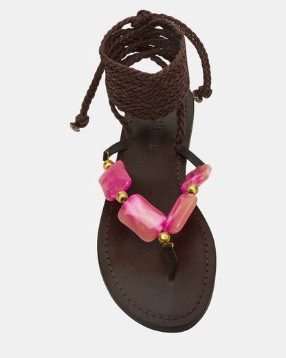 TASHA Pink Multi Strappy Lace-Up Flat Women's Sandal - Steve Madden