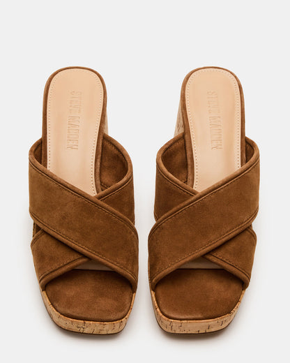 MARSDEN Chestnut Suede Women's Platform Square-Toe Mule Sandal - Steve Madden
