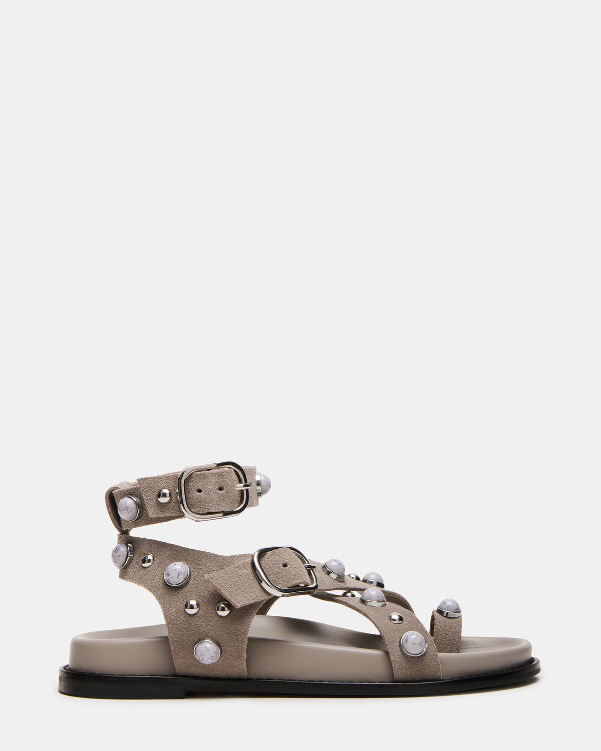 LINEAR Grey Suede Strappy Footbed Studded Women's Sandal - Steve Madden