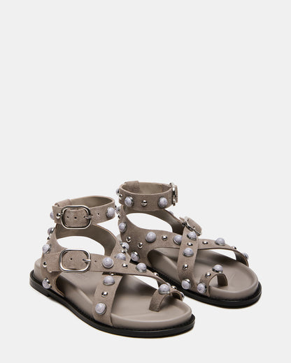 LINEAR Grey Suede Strappy Footbed Studded Women's Sandal - Steve Madden