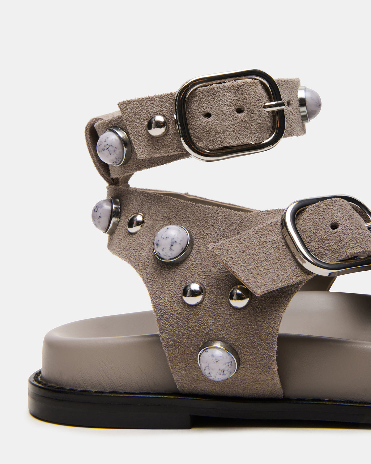 LINEAR Grey Suede Strappy Footbed Studded Women's Sandal - Steve Madden