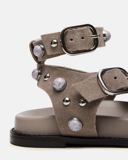 LINEAR Grey Suede Strappy Footbed Studded Women's Sandal - Steve Madden