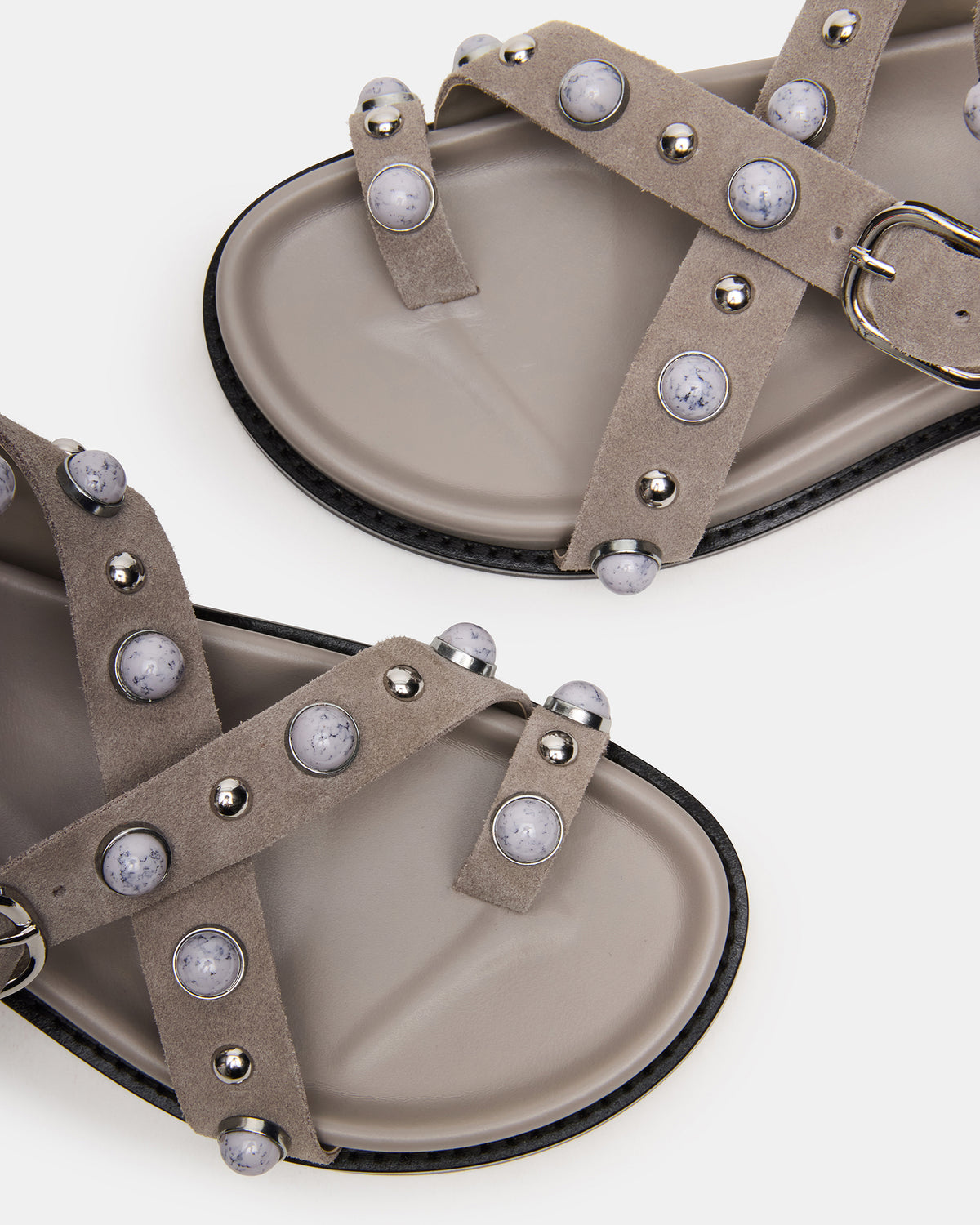 LINEAR Grey Suede Strappy Footbed Studded Women's Sandal - Steve Madden
