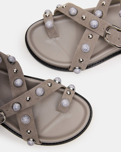 LINEAR Grey Suede Strappy Footbed Studded Women's Sandal - Steve Madden