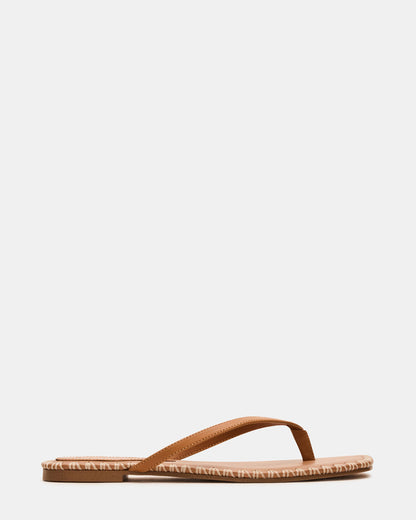 MARELLA Cognac Leather Women's Thong Square-Toe Sandal - Steve Madden