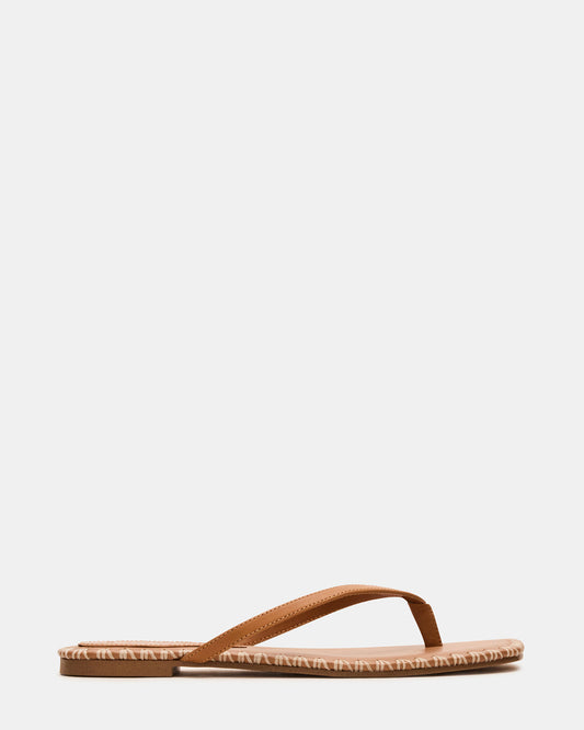 MARELLA Cognac Leather Women's Thong Square-Toe Sandal - Steve Madden