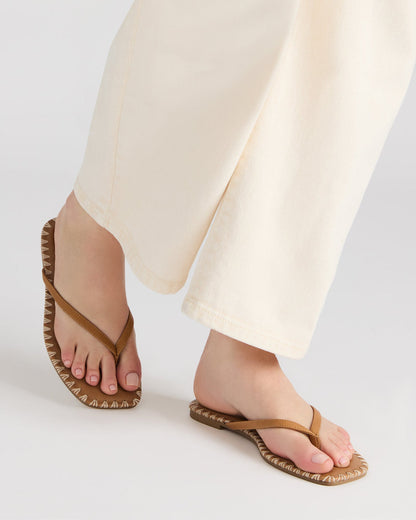 MARELLA Cognac Leather Women's Thong Square-Toe Sandal - Steve Madden