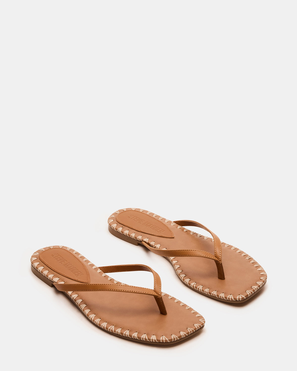 MARELLA Cognac Leather Women's Thong Square-Toe Sandal - Steve Madden
