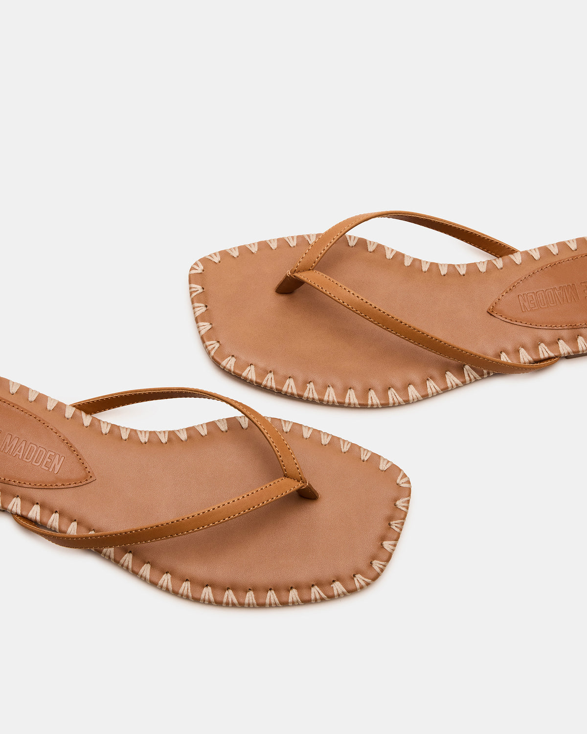 MARELLA Cognac Leather Women's Thong Square-Toe Sandal - Steve Madden