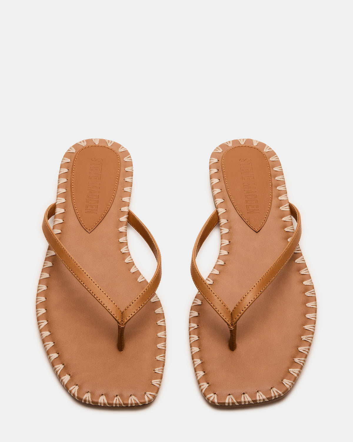 MARELLA Cognac Leather Women's Thong Square-Toe Sandal - Steve Madden