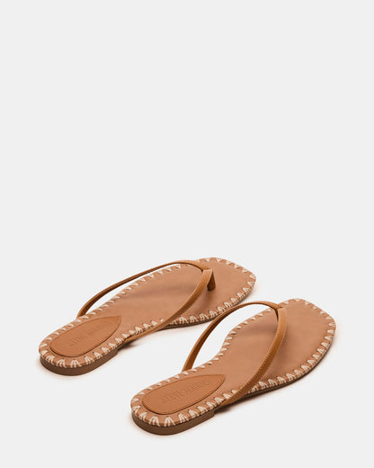 MARELLA Cognac Leather Women's Thong Square-Toe Sandal - Steve Madden