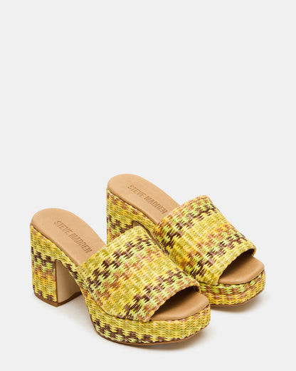 KOLA Raffia Multi Platform Square-Toe Block Heel Mule Women's Sandal - Steve Madden