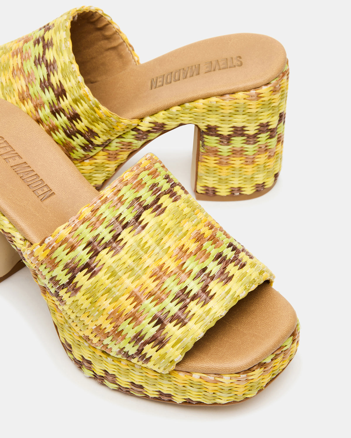 KOLA Raffia Multi Platform Square-Toe Block Heel Mule Women's Sandal - Steve Madden