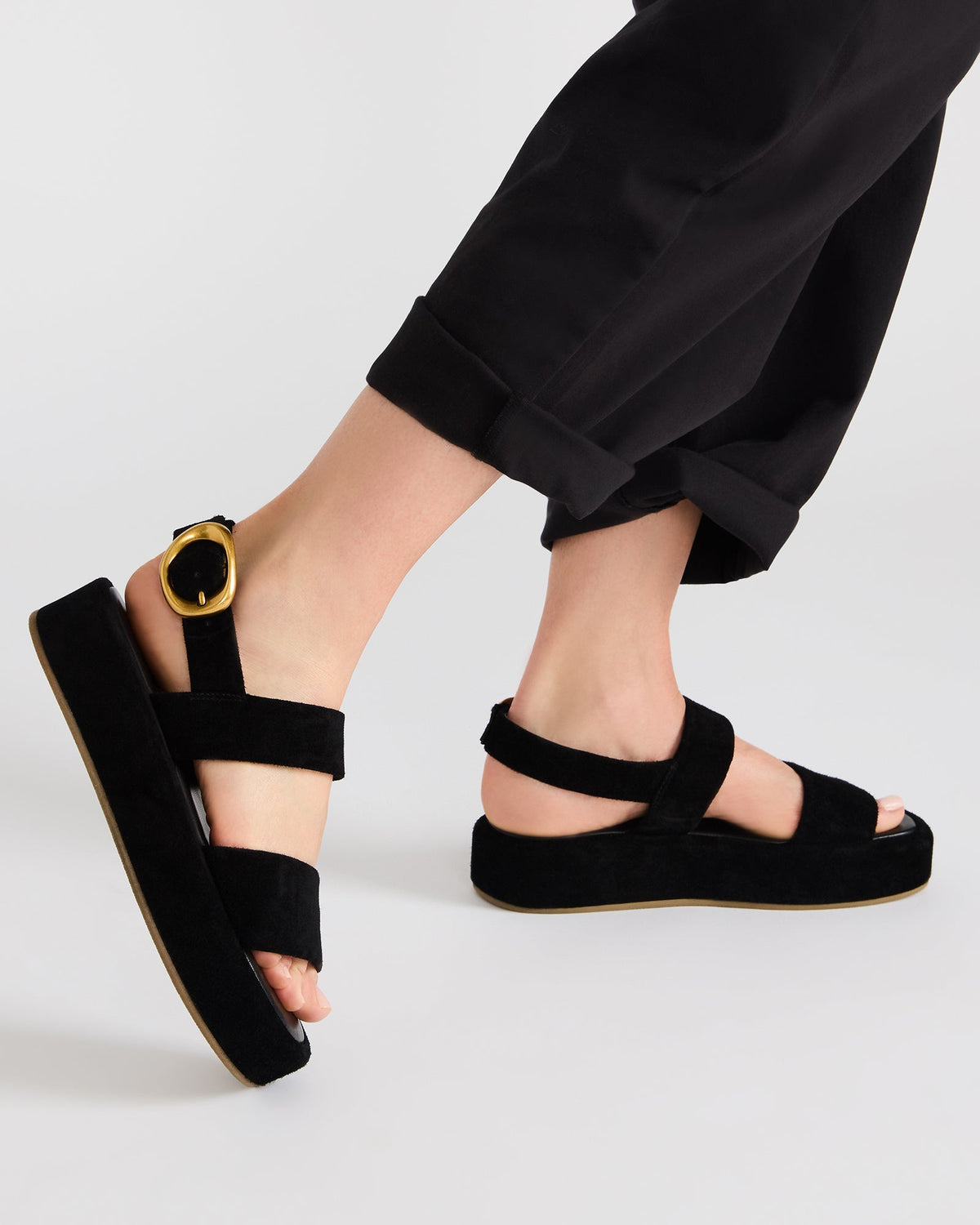 BARONI Black Suede Square-Toe Platform Women's Sandals - Steve Madden