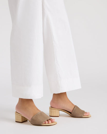 HAILEE Taupe Suede Women's Square-Toe Raffia Block Heel Mule Sandal - Steve Madden