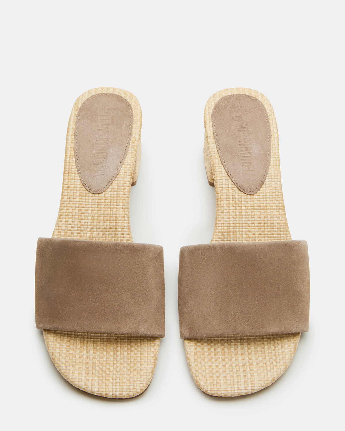HAILEE Taupe Suede Women's Square-Toe Raffia Block Heel Mule Sandal - Steve Madden
