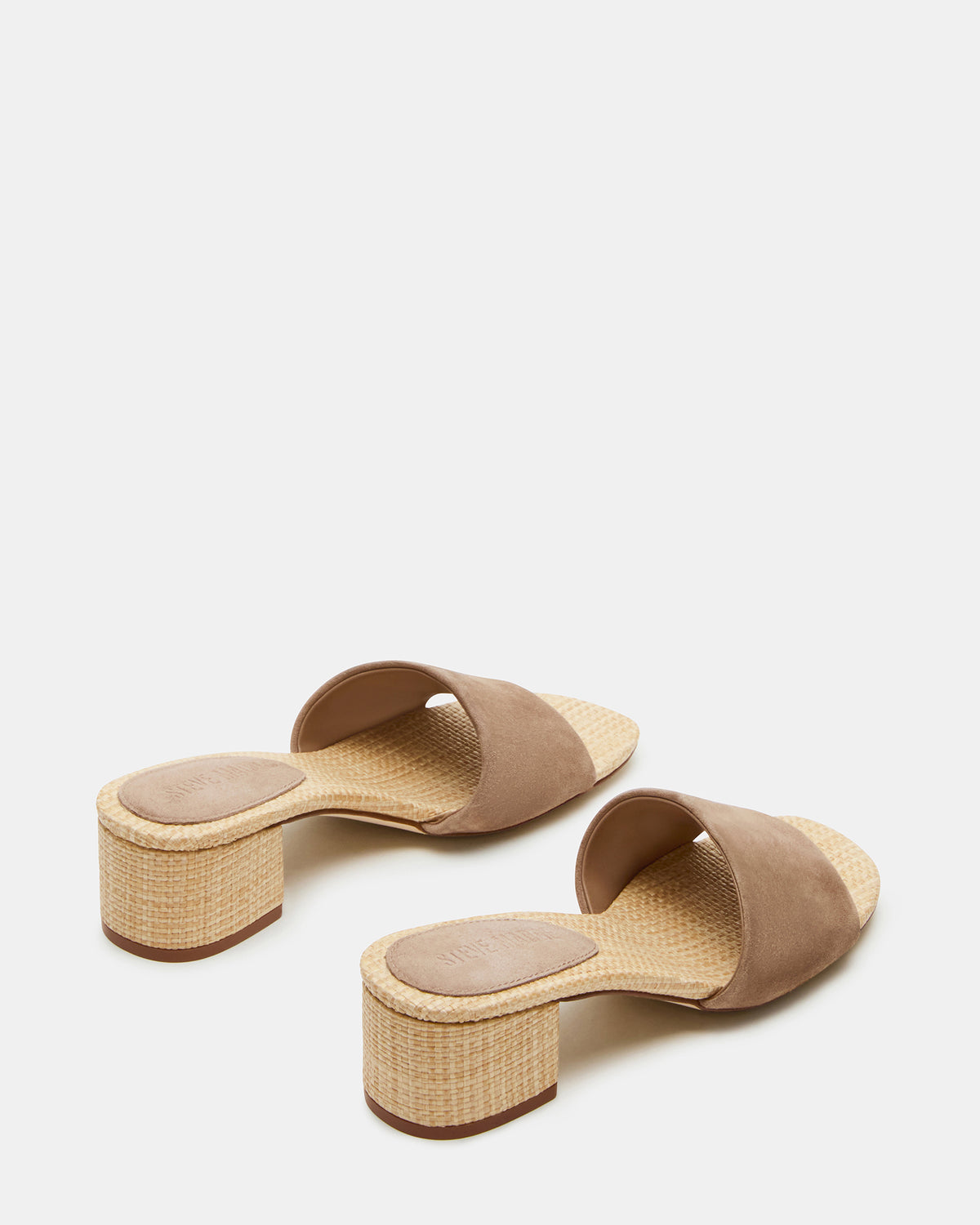 HAILEE Taupe Suede Women's Square-Toe Raffia Block Heel Mule Sandal - Steve Madden