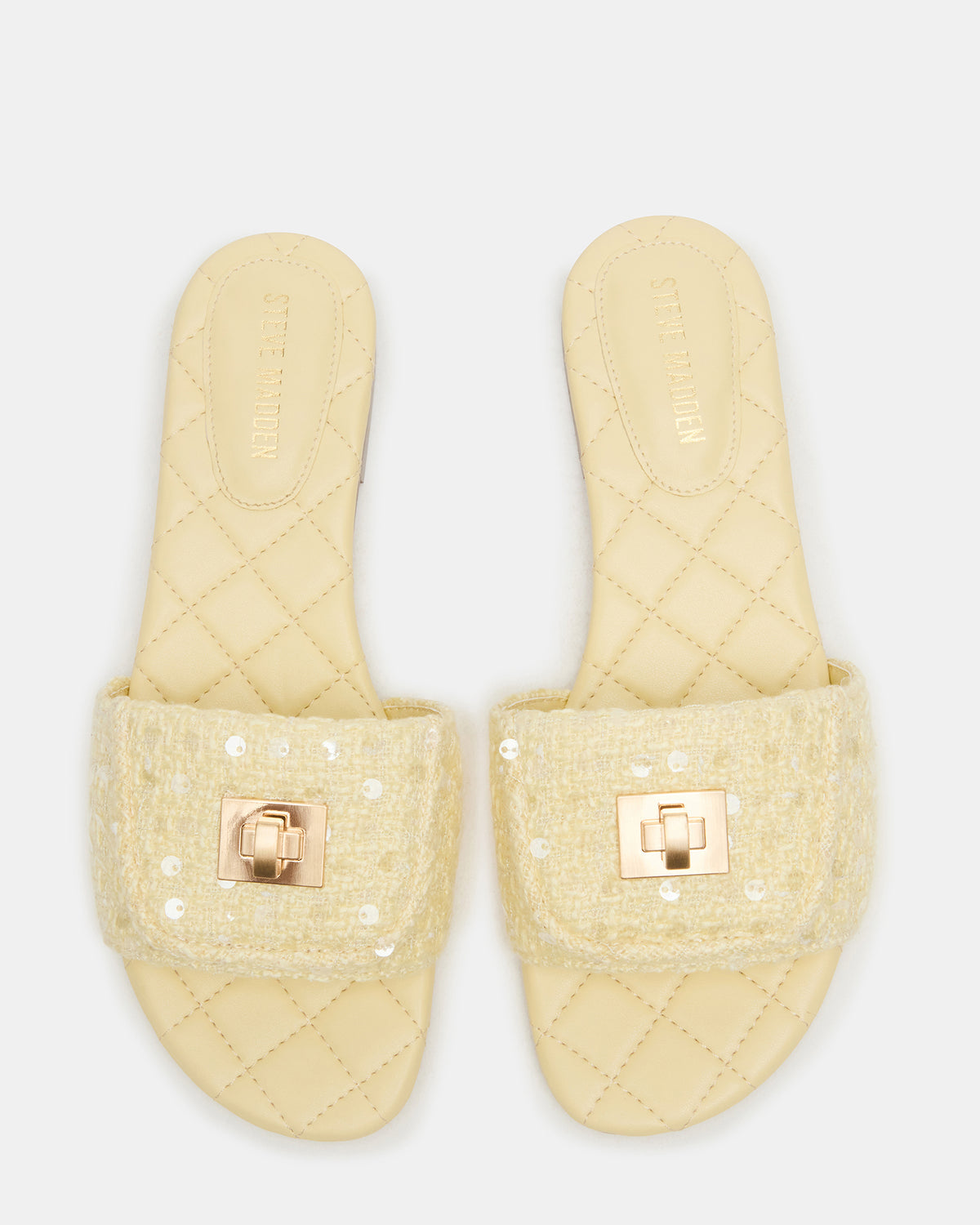 MORELAND Sequin Yellow Quilted Slide Women's Sandal - Steve Madden