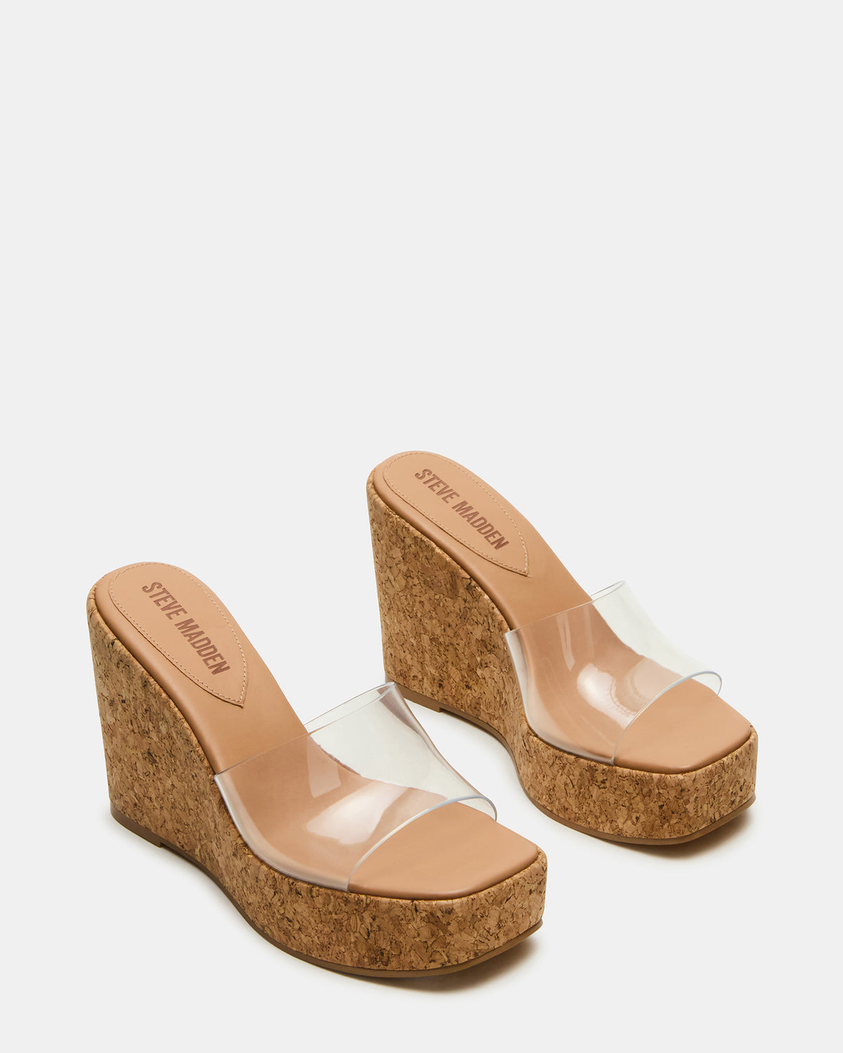 CAYMAN Clear Platform Square-Toe Wedge Women's Sandal - Steve Madden