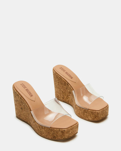 CAYMAN Clear Platform Square-Toe Wedge Women's Sandal - Steve Madden