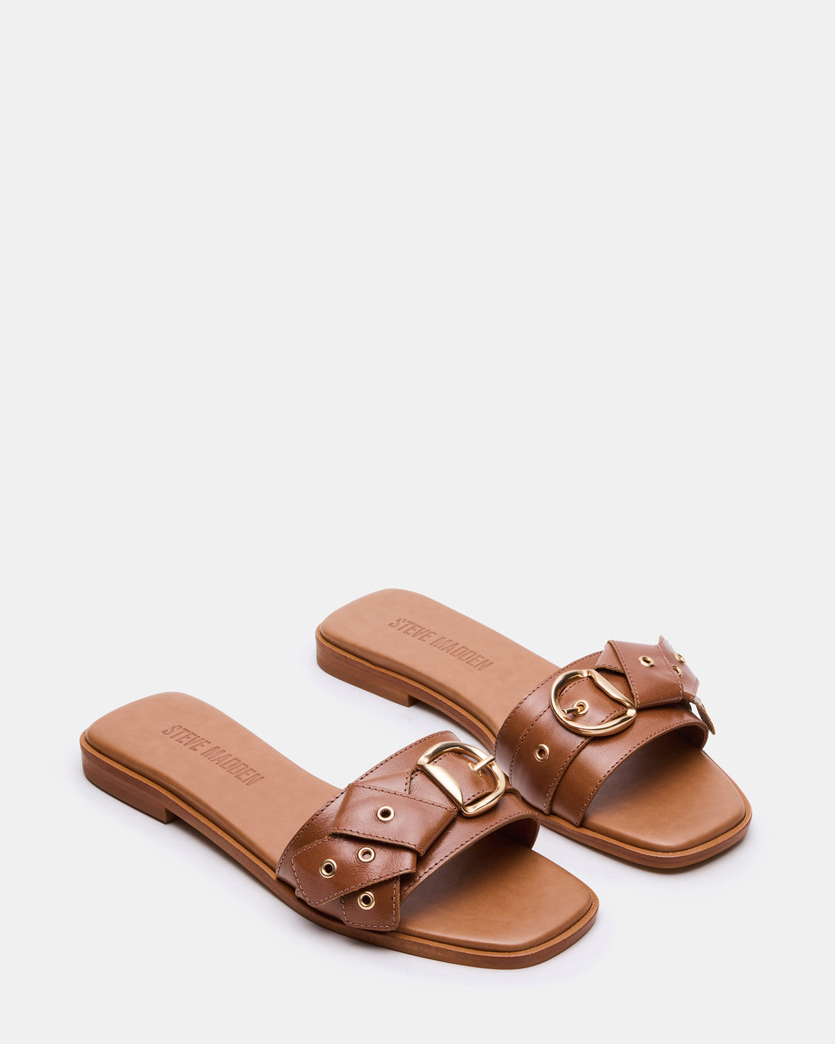 HILARIA Tan Leather Square-Toe Slide Women's Sandal - Steve Madden