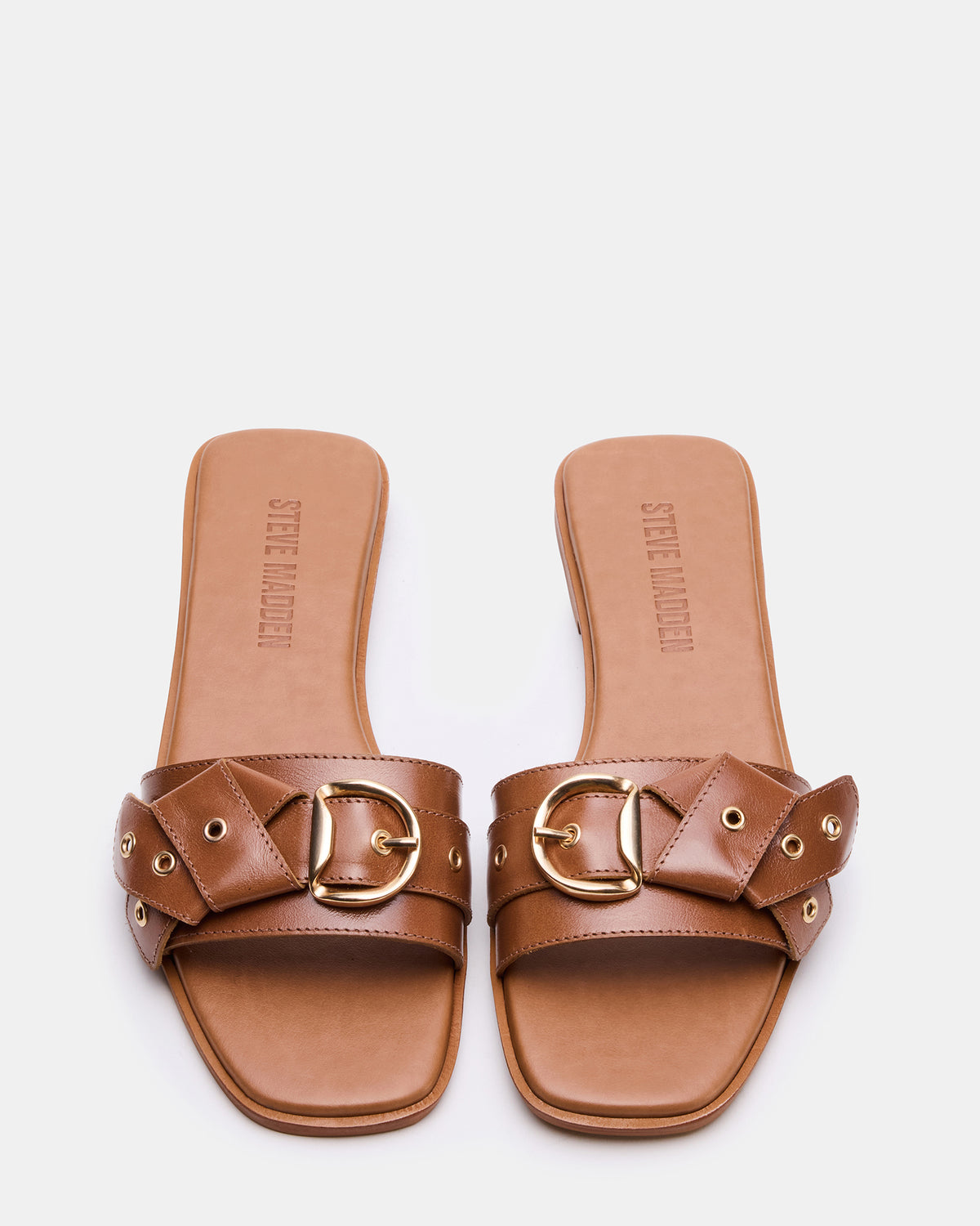 HILARIA Tan Leather Square-Toe Slide Women's Sandal - Steve Madden