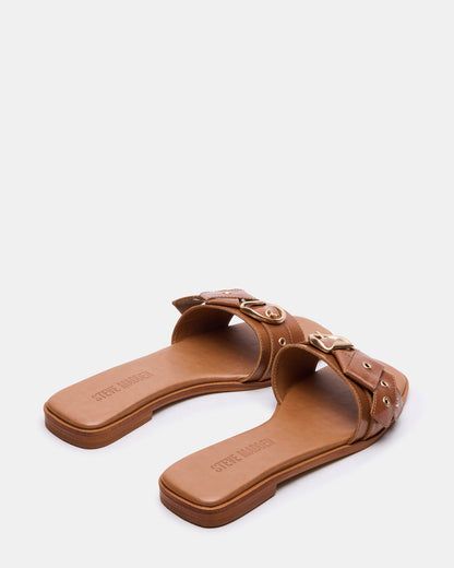 HILARIA Tan Leather Square-Toe Slide Women's Sandal - Steve Madden