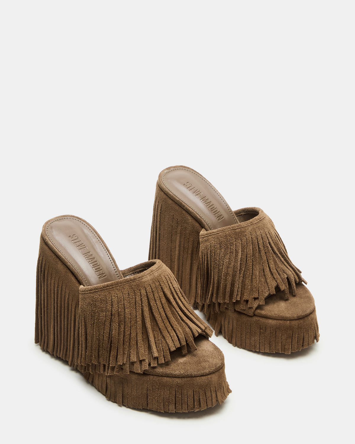 WYNN Chestnut Suede Platform Fringe Wedge Mule Women's Sandal - Steve Madden
