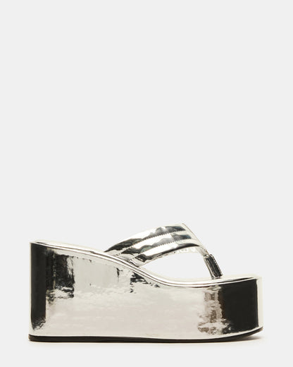 ESCAPISM Silver Crocodile Women's Platform Thong Wedge Sandal - Steve Madden