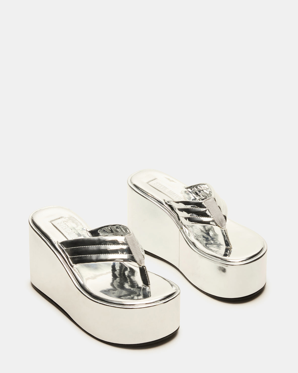 ESCAPISM Silver Crocodile Women's Platform Thong Wedge Sandal - Steve Madden