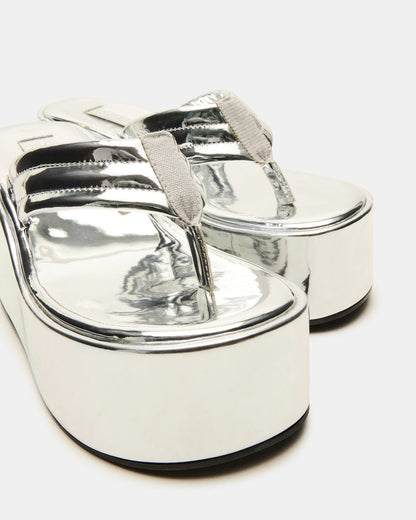 ESCAPISM Silver Crocodile Women's Platform Thong Wedge Sandal - Steve Madden