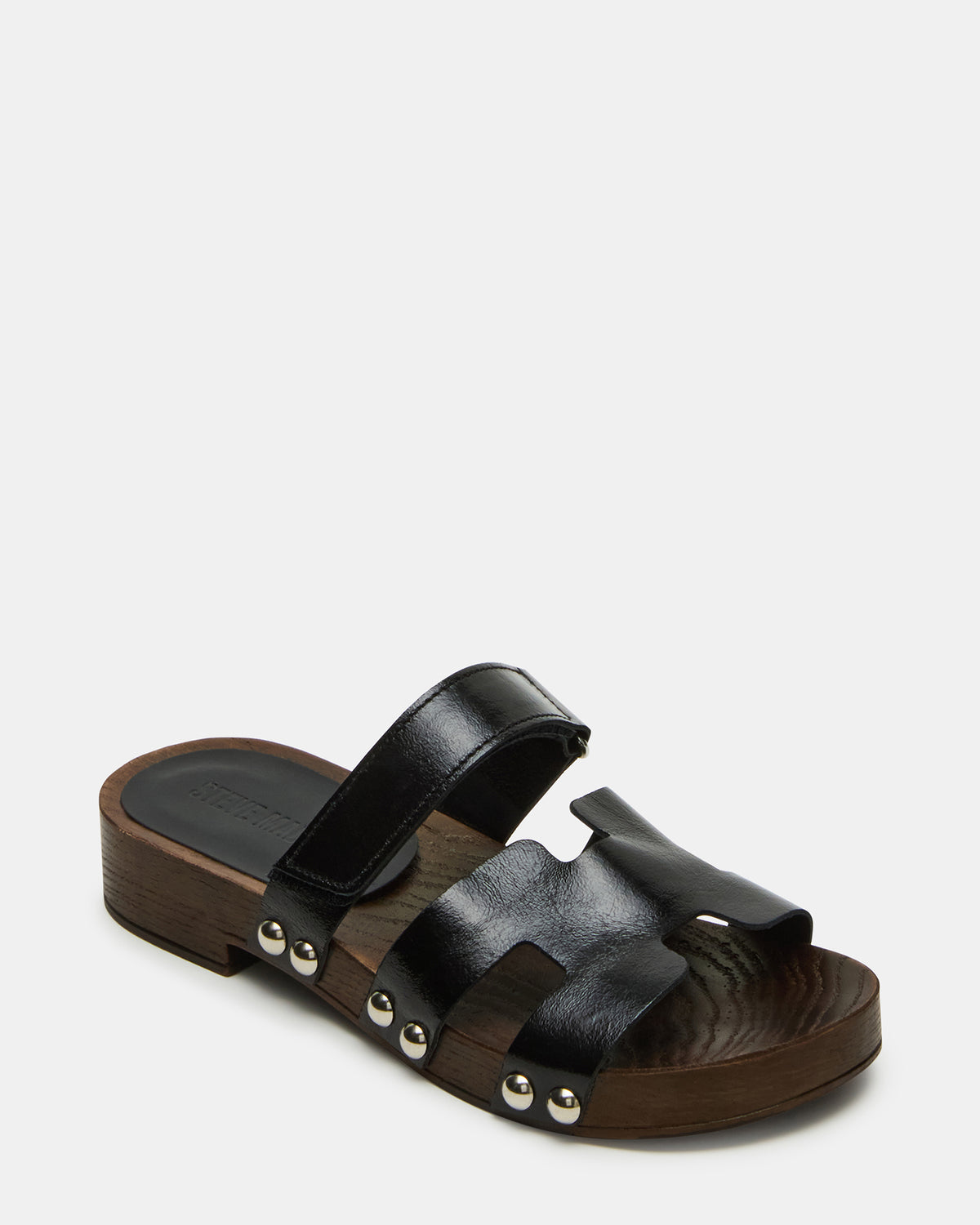 CANAL Black Patent Wood Bottom Slide Women's Sandal - Steve Madden
