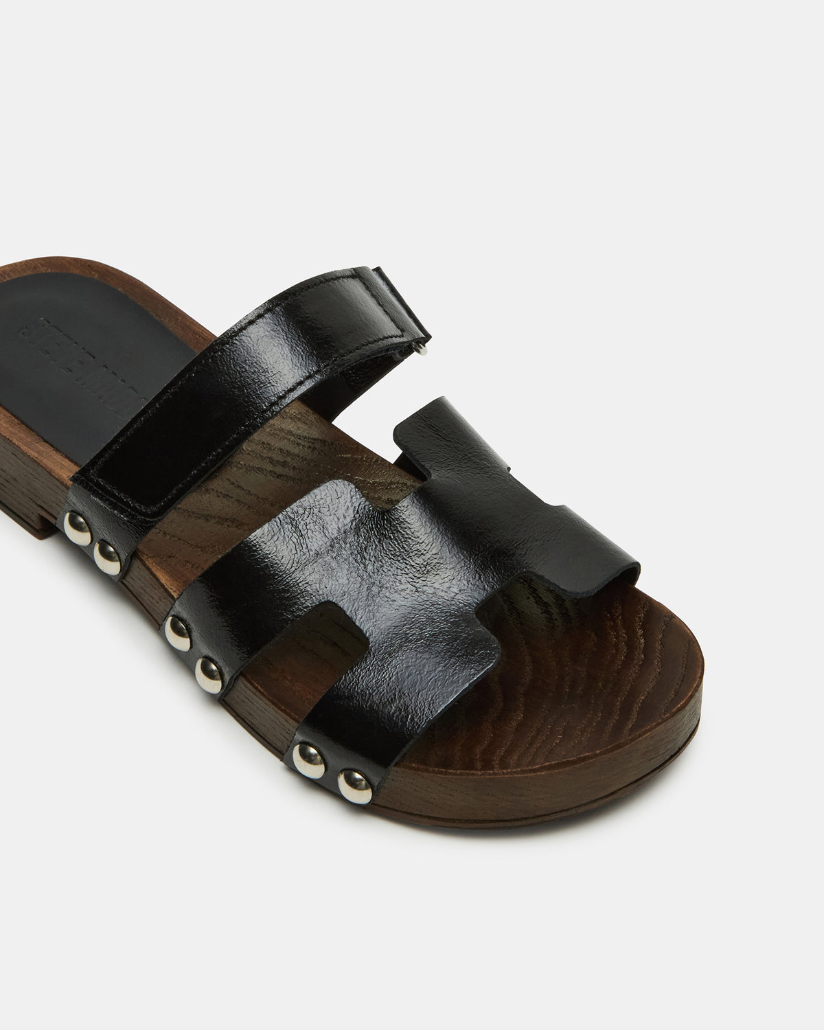 CANAL Black Patent Wood Bottom Slide Women's Sandal - Steve Madden