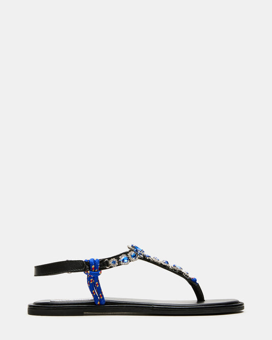 SOLITA Blue Multi Rhinestone Ornament Thong Sandal | Women's Sandals - Steve Madden