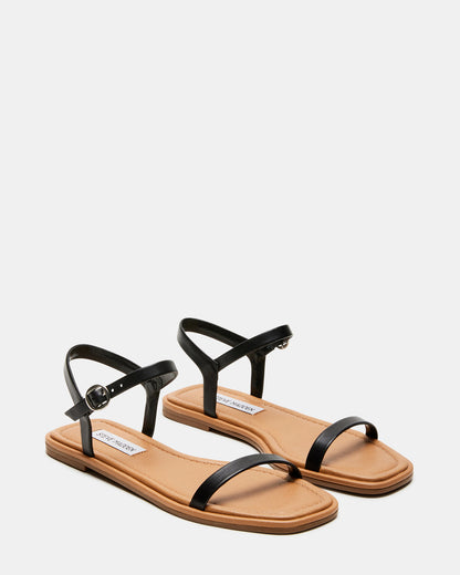 CAMARI Black Leather Square Toe Strappy Sandal | Women's Sandals - Steve Madden