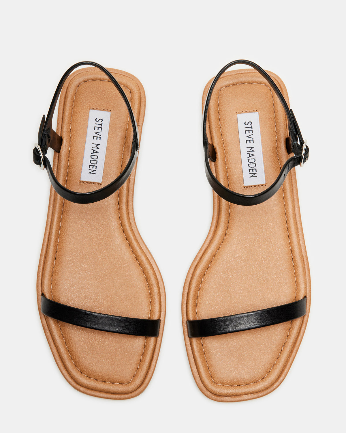 CAMARI Black Leather Square Toe Strappy Sandal | Women's Sandals - Steve Madden