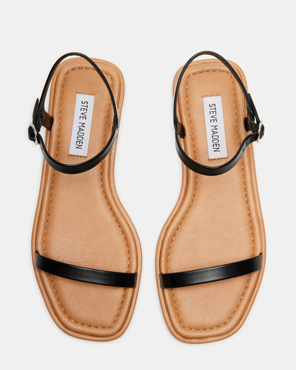 CAMARI Black Leather Square Toe Strappy Sandal | Women's Sandals - Steve Madden