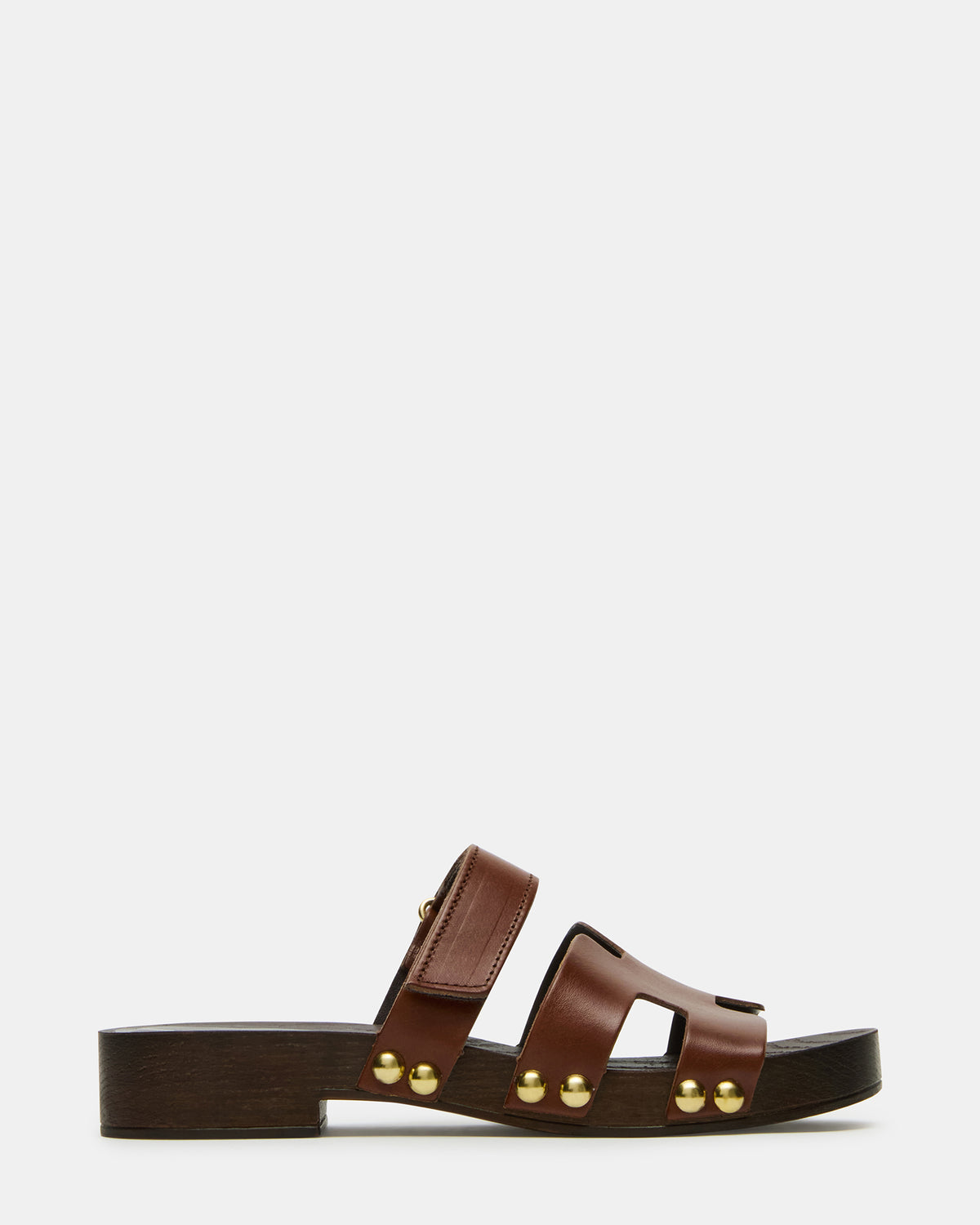 CANAL Brown Leather Wood Bottom Slide Women's Sandal - Steve Madden