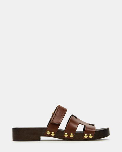 CANAL Brown Leather Wood Bottom Slide Women's Sandal - Steve Madden