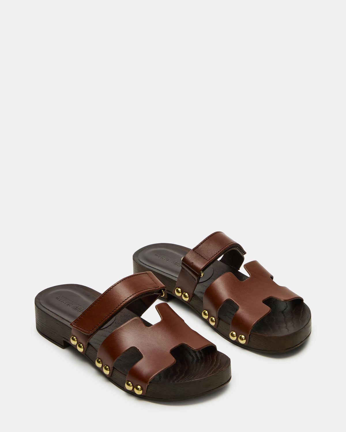 CANAL Brown Leather Wood Bottom Slide Women's Sandal - Steve Madden